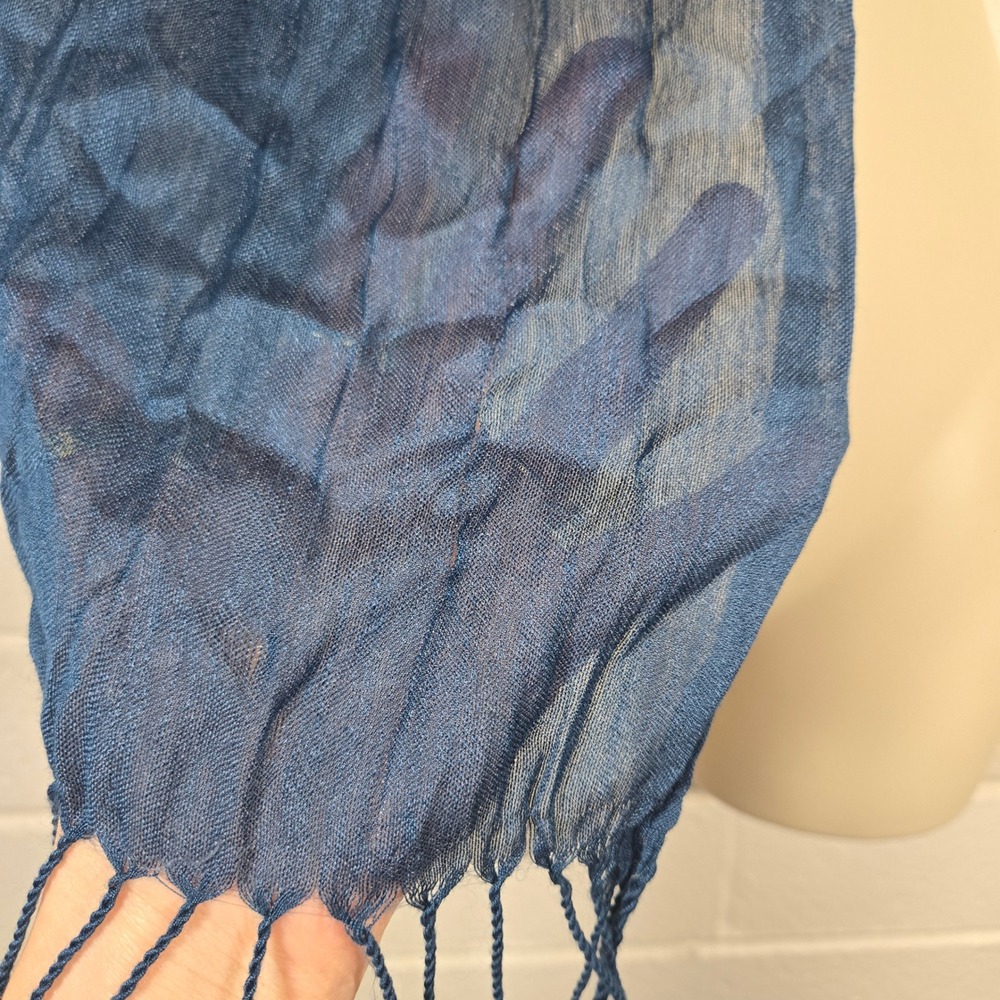 Cotton Silk Blend Crinkle Fringe Scarf Wrap Shawl 28x72 Lightweight Lagenlook - Picture 4 of 7